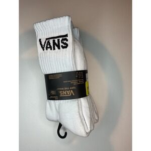 Vans Boys Classic Crew Socks 3 Pack White Black Logo US 1-6 VN000EZ1